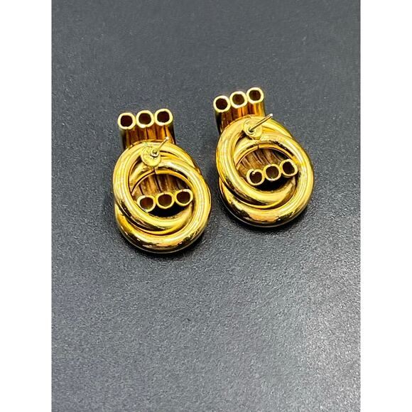 Chunky Intertwined Woven Love Knot. Gold Pierced Door knocker Earrings - Picture 8 of 8